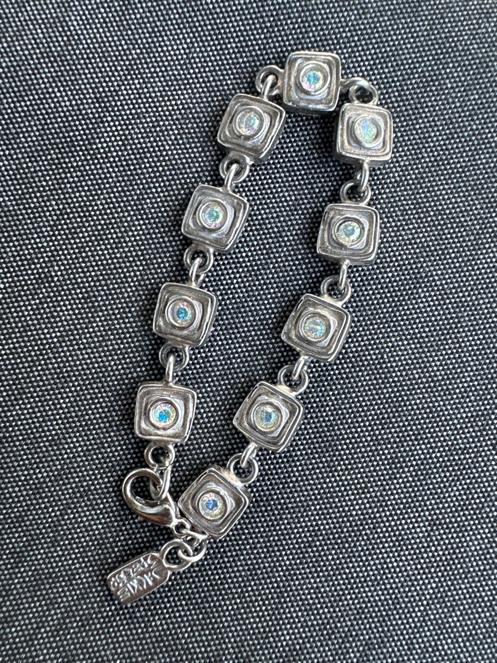 Jackie Spencer Silver tone Square Link Bracelet with Iridescent Stones